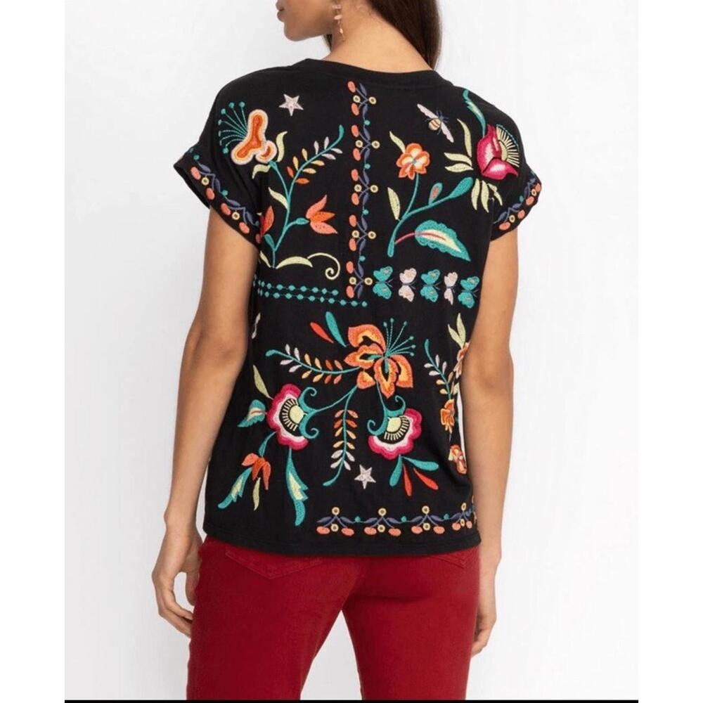 Johnny Was Averi Relaxed Tee Top Black‎ Multicolor Floral Embroidered Sz L Artsy - Picture 2 of 8